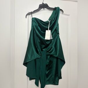 Grace Karin One-Shoulder Dress in Deep Green